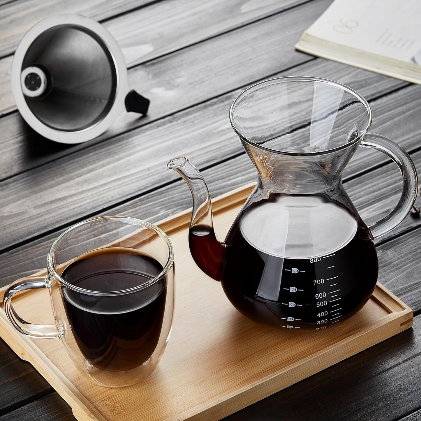 Premium Pour Over Coffee Maker Set - Complete Kit with Elegant Glass Carafe and Filters
