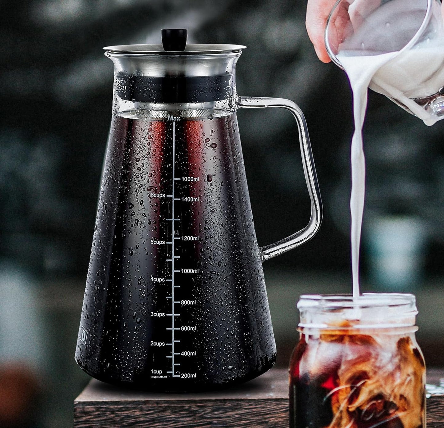 Premium Airtight Cold Brew Coffee & Iced Tea Maker - 51Oz/1.5L Borosilicate Glass Pitcher with Stainless Steel Filter, BPA-Free, Dishwasher Safe, Spill-Proof, 6 Cups Capacity
