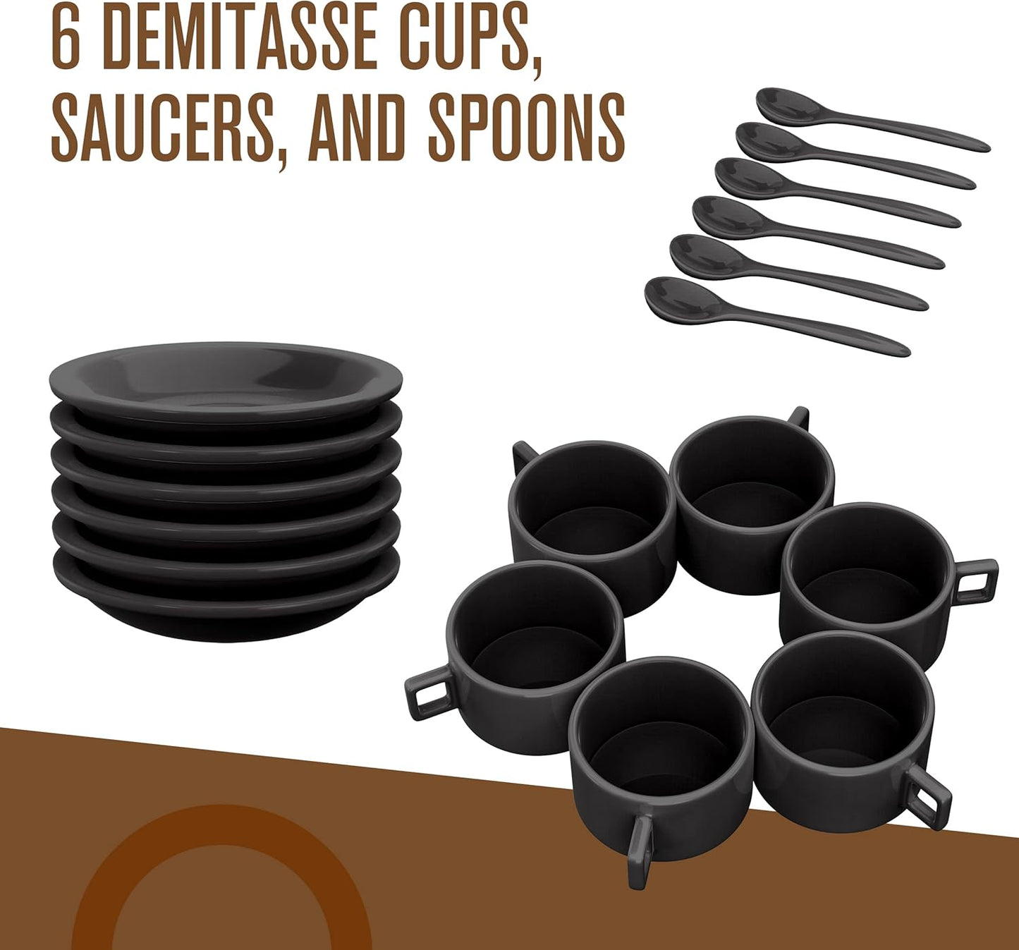 Elevate Your Coffee Experience with Our Modern Black Espresso Cup Set - 19-Piece Stacking Collection with Saucers, Spoons, and Stand - Ludovica 