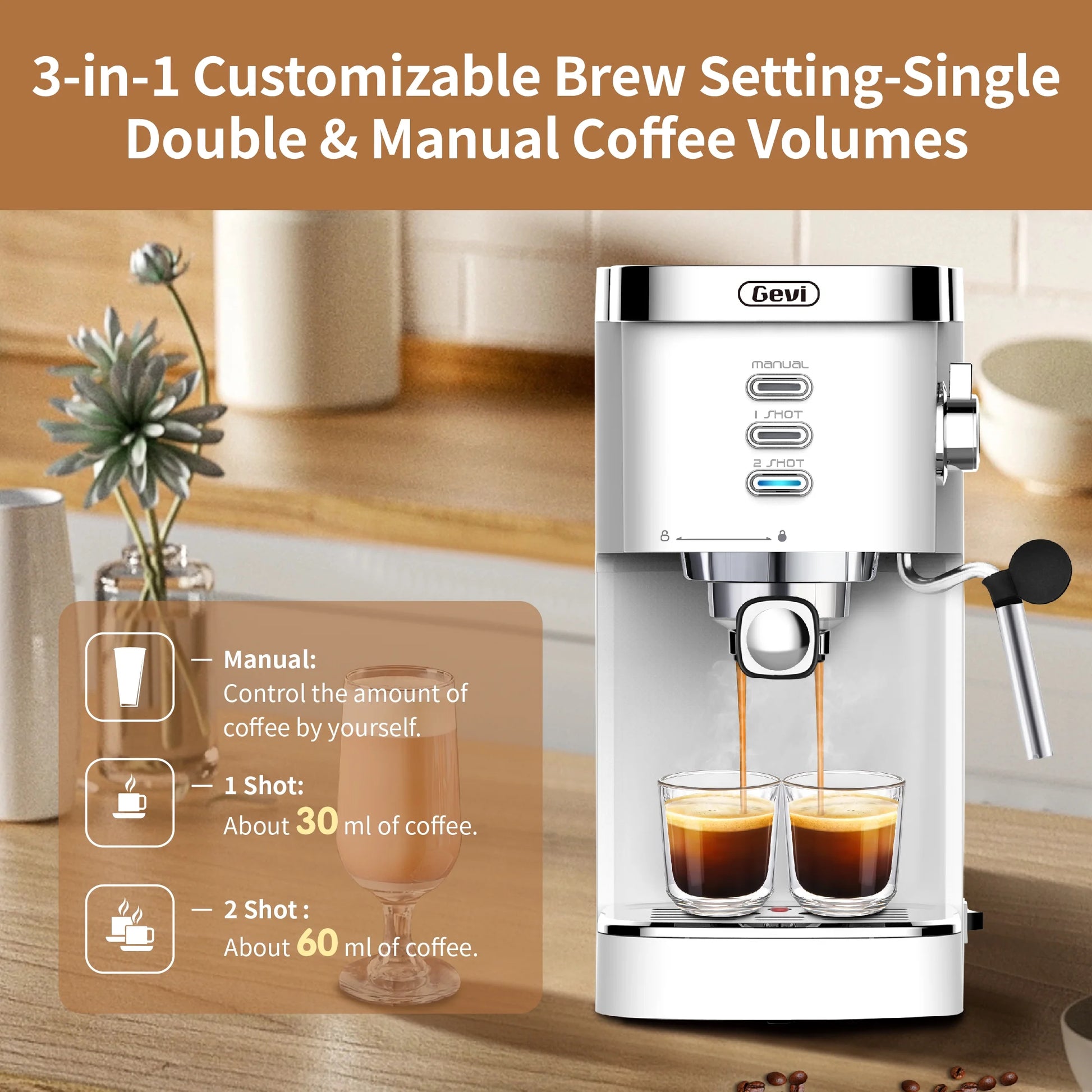 Brew Barista-Quality Espresso at Home with the Gevi 20 Bar Automatic 40-Cup White Espresso Machine and Milk Frother Wand - Ludovica 