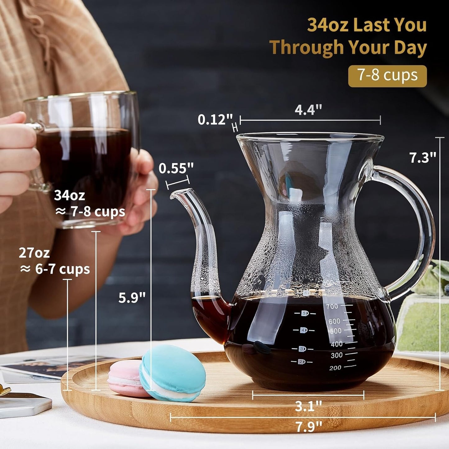 Premium Pour Over Coffee Maker Set - Complete Kit with Elegant Glass Carafe and Filters