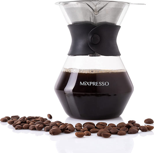 Borosilicate Glass Pour Over Coffee Maker Set with Silicone Sleeve and Double-Layer Stainless Steel Filter - Perfect for Crafting Rich, Flavorful Coffee - Ludovica 