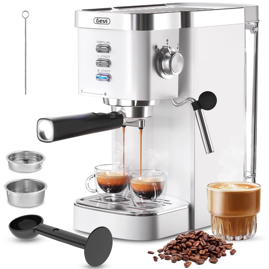 Brew Barista-Quality Espresso at Home with the Gevi 20 Bar Automatic 40-Cup White Espresso Machine and Milk Frother Wand - Ludovica 
