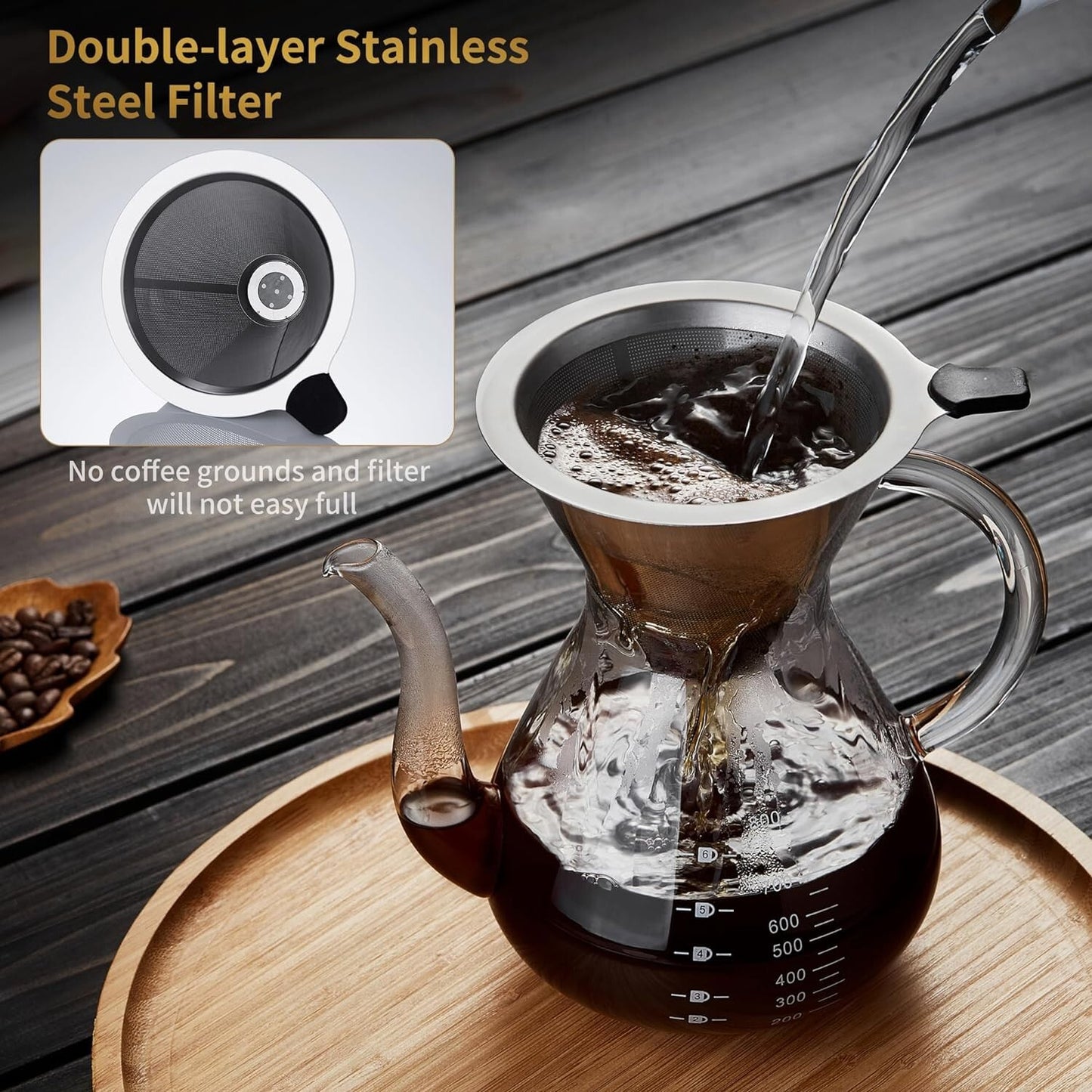 Premium Pour Over Coffee Maker Set - Complete Kit with Elegant Glass Carafe and Filters