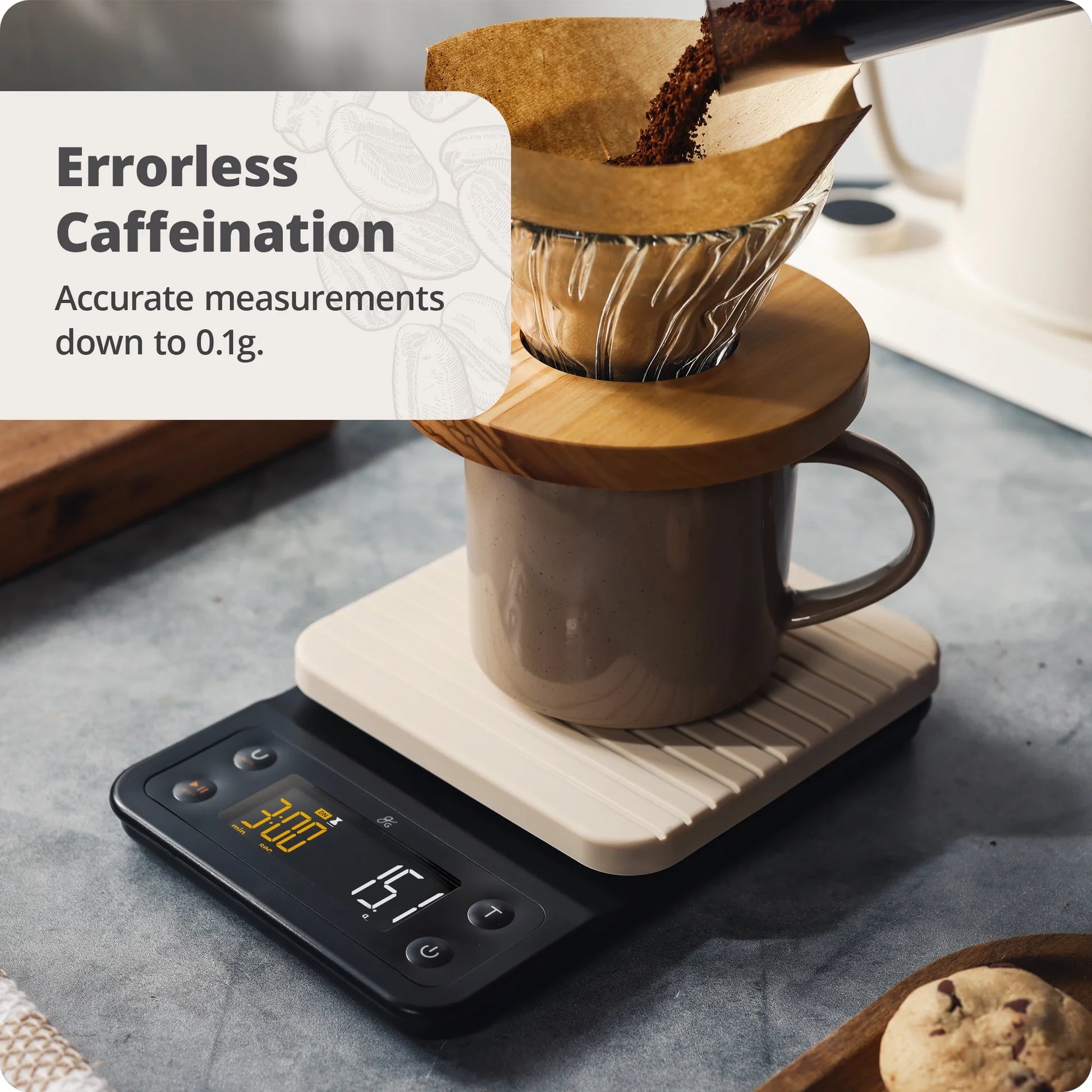 Elevate Your Brewing Game with the gG Digital Coffee Scale: Precision Measuring & Timer for Perfect Pour-Overs in Birch White - Ludovica 
