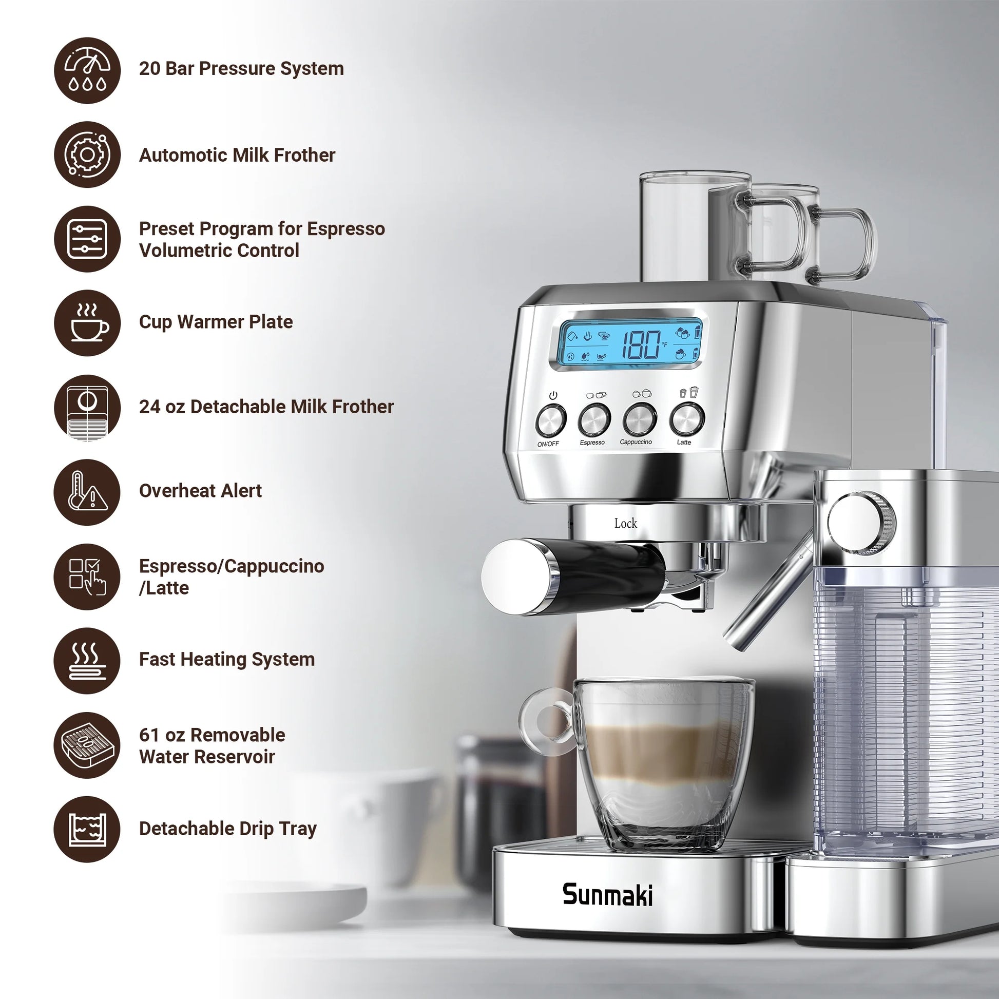 Elevate Your Coffee Experience with the High-Pressure Sunmaki Espresso Machine - Perfect for Cappuccinos, Lattes, and More! - Ludovica 